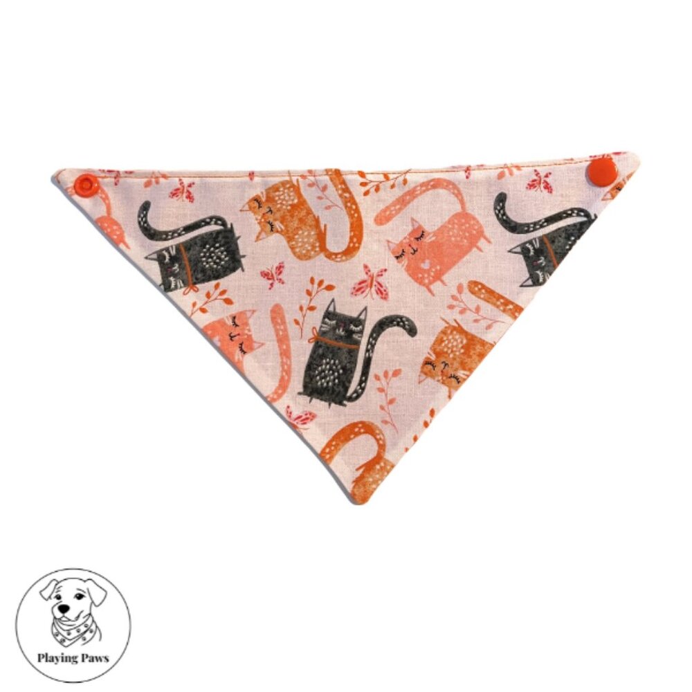 Handmade Double-Sided Snap-On Orange Cotton Cat Bandana
